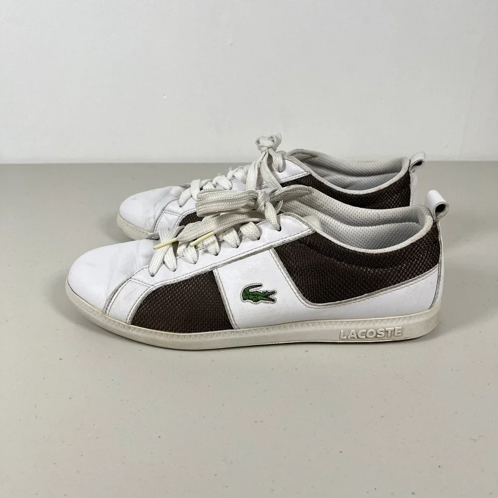 Lacoste White Brown Leather Sneakers Mens Size‎ 10.5